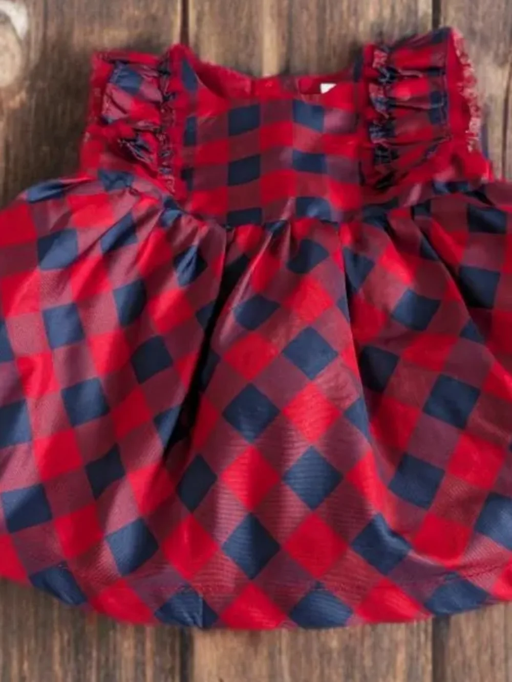 Cat & Jack Red and Navy Plaid Ruffle Dress Size 0/3 Months